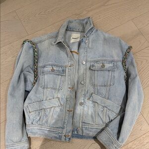 Sandro Light Blue Denim Jacket with Beaded Trim